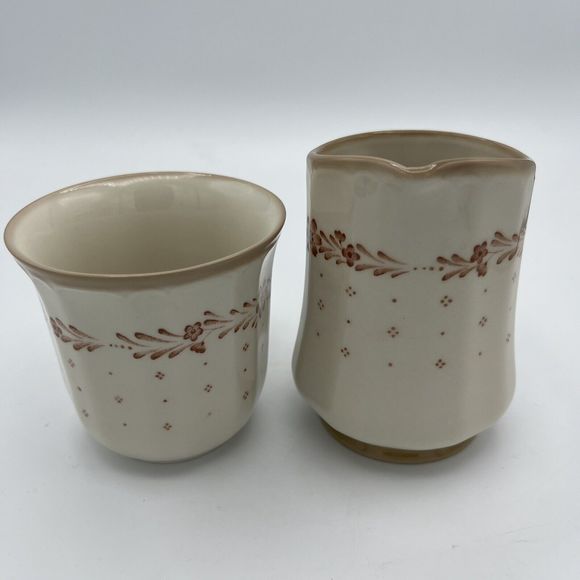 Renaissance Acadia White & Brown Coffee Cup & Creamer 291 Japan Mug Vintage VGC - Picture 2 of 8